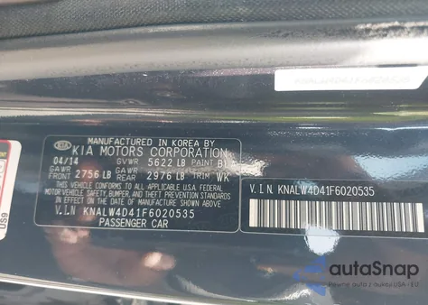 2015 Kia K900 Luxury z USA, uszkodzony, nr VIN KNALW4D41F6020535